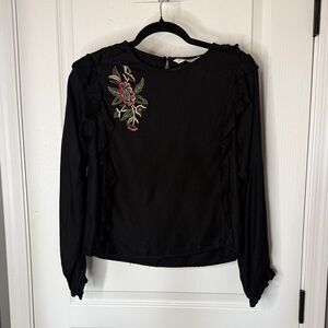 Zara Black Blouse with Floral Detail